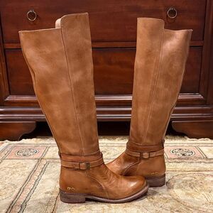 Bed Stu Bristol Women’s Sz 8 Tan Rustic Leather Zip Tall Pull On Riding Boots